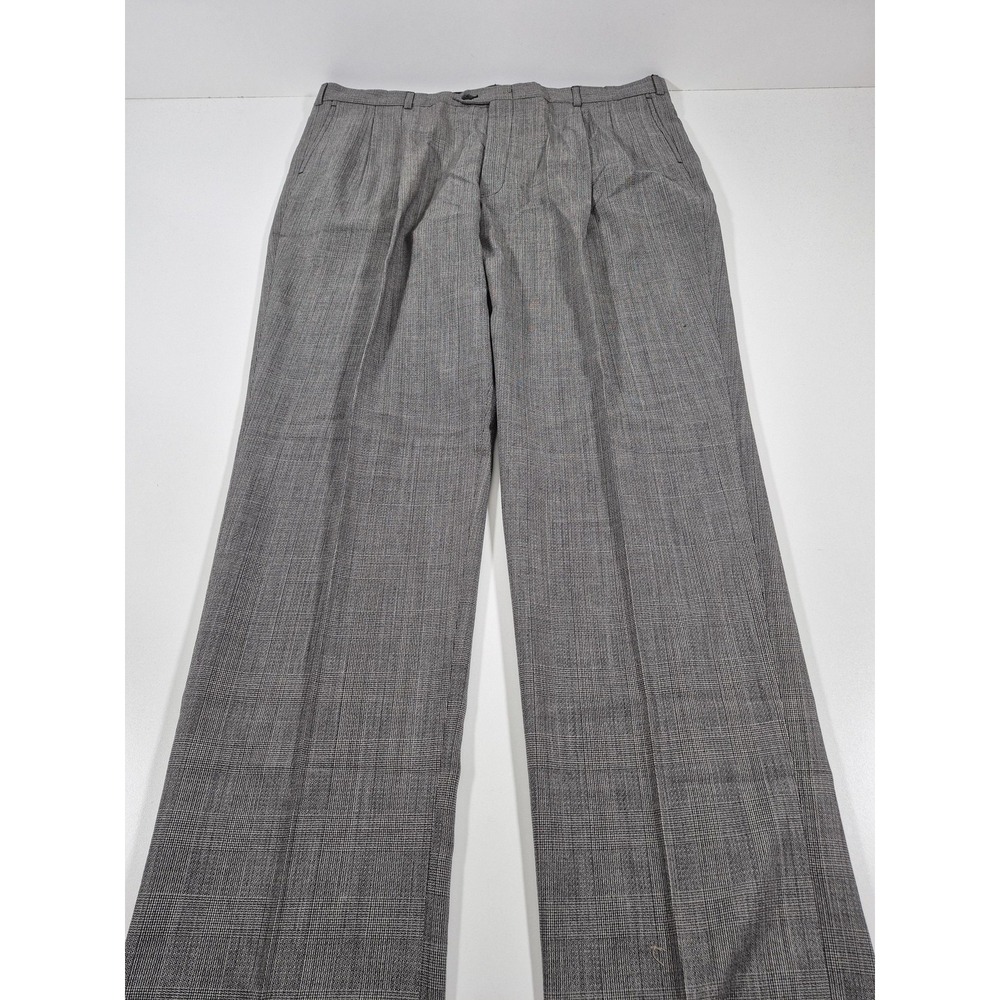 VTG John Alexander Dress Wool Pants Mens 44x37 Gray Plaid Pleated Big Tall